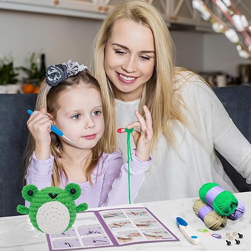 Miniatura 6 de Auoinge Kit de ganchillo para principiantes y niños, kits de aprendizaje para principiantes con tutoriales en video paso a paso, kit de tejido para