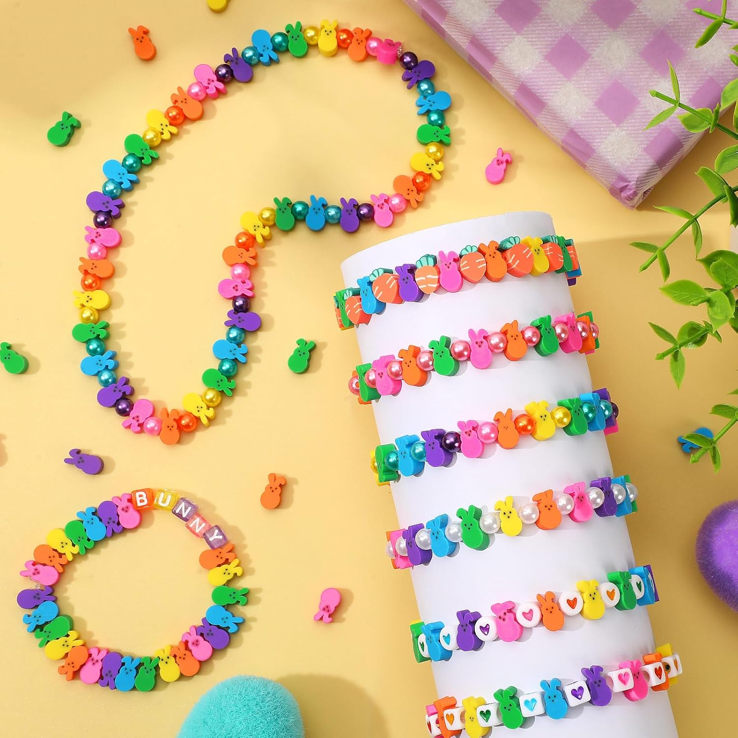 Easter Polymer Clay Beads, 300pcs Bunny Mixed Spacer Clay Beads for Spring Easter Jewelry Making DIY Bracelet Necklace Accessories Craft Party Supplies - Image 5