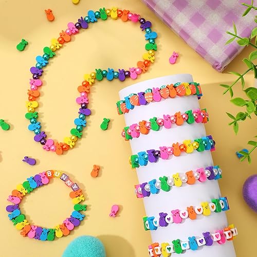Miniatura 10 de SEPGLITTER Cuentas de arcilla polimérica de Pascua, 300 piezas de flores de conejo, zanahorias, huevos, mariposas, cuentas espaciadoras mixtas para