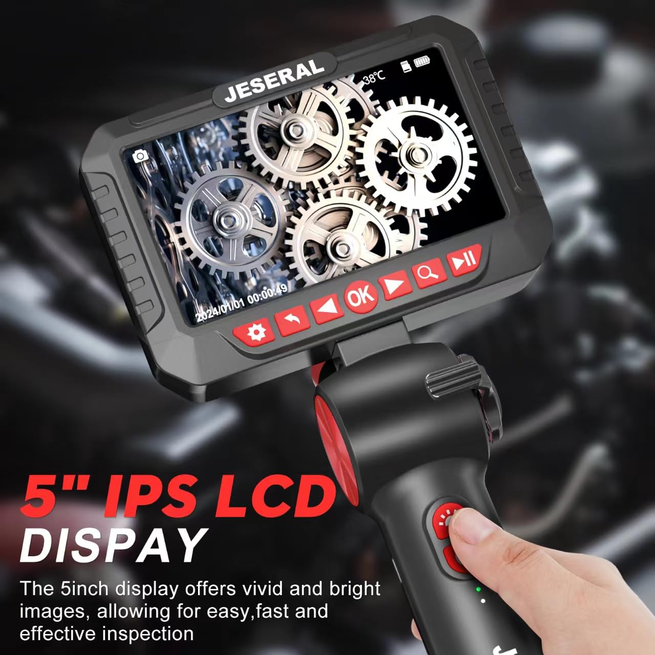 Cámara de boroscopio articulada de 5 pulgadas, HD 1080P, pantalla de cámara de inspección con 6 luces LED, endoscopio con lente de 6.2 mm, sonda impermeable IP67, boroscopio de zoom 3X con