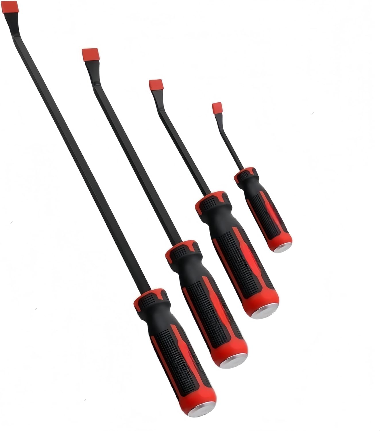 4-Piece Flat Pry Bar Set, 8" 12" 18" 24" Heavy Duty Pry Bars, Mini Pry Bar Crowbar Set with Striking Cap, Chrome Vanadium Steel, Mechanic Tools for Professional Repair Trim Removal