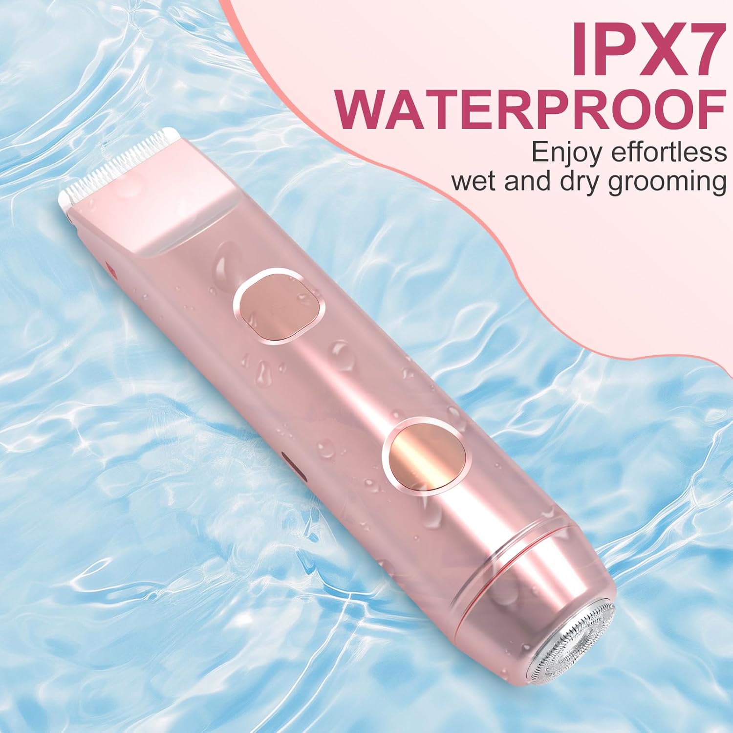 2 in 1 Bikini Trimmer for Women – Dual Head Electric Shaver, IPX7 Waterproof Electric Razor for Body Pubic Hair, Rechargeable Body Hair Trimmer and Facial Hair Remover for Bikini Underarm Leg Arm Face