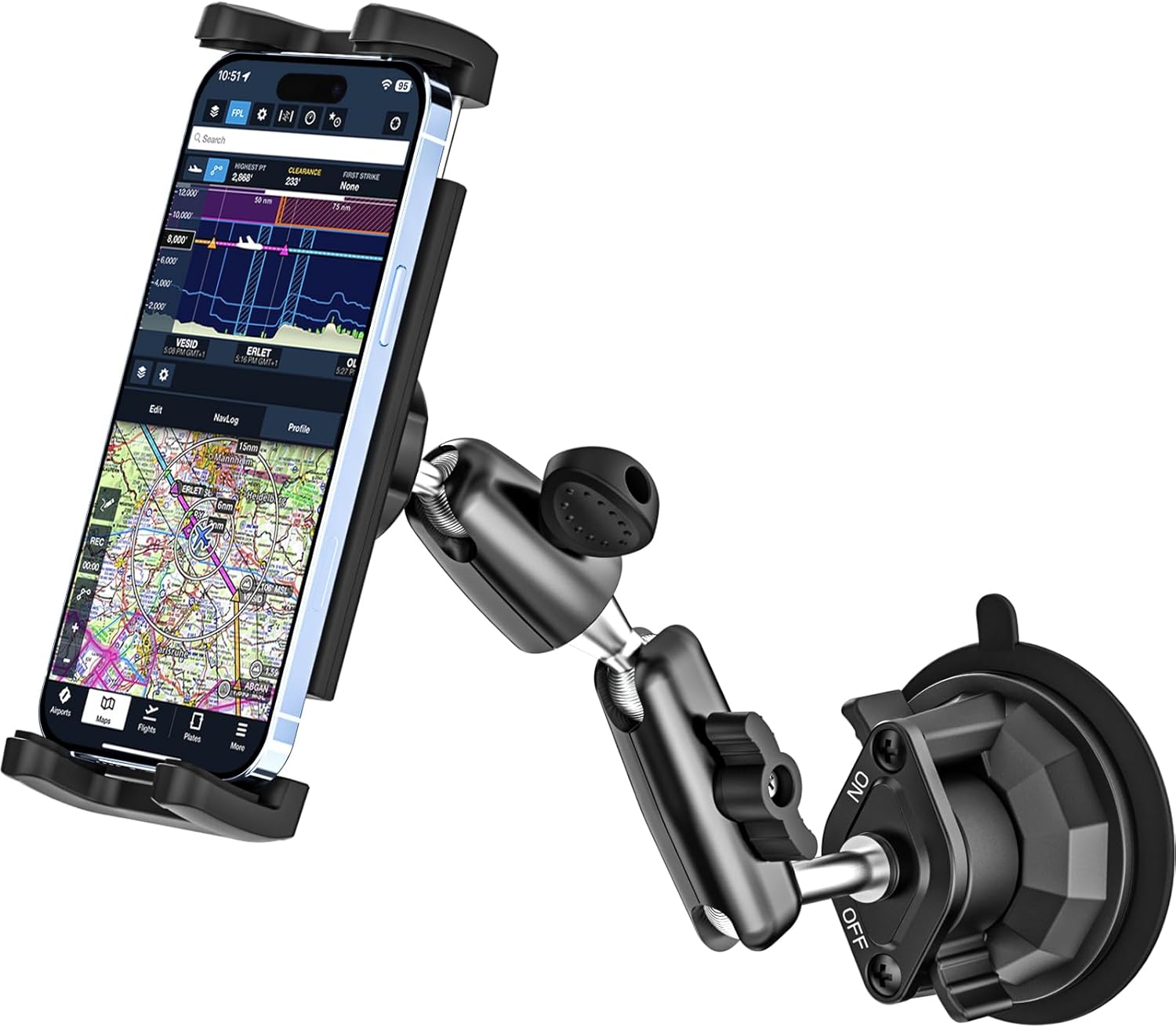 Pilot Phone Holder, [Ultra Suction Cup] Aviation Windshield Cell Phone Mount for Aircraft, 360° Metal Arm Airplane Window Stand for iPhone 17 16 15 14 Pro Max, Galaxy S A Z Fold, 4-13" Device