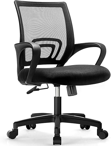 Silla de oficina con cojín ergonómico de respaldo medio, soporte lumbar, ajustable, giratoria, silla de escritorio para videojuegos, cómoda silla de