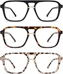 AMOMOMA 3 Pack Trendy Aviator Lecture Lunettes pour les femmes Hommes Élégant Square Blue Light Blocking Readers AM6164