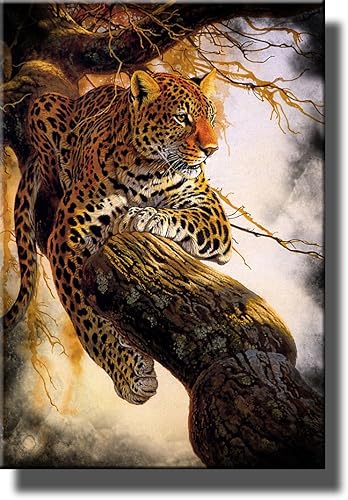 Leopardo en un árbol, vida silvestre de Al Agnew imagen sobre lienzo estirado, decoración de pared enmarcada lista para colgar.
