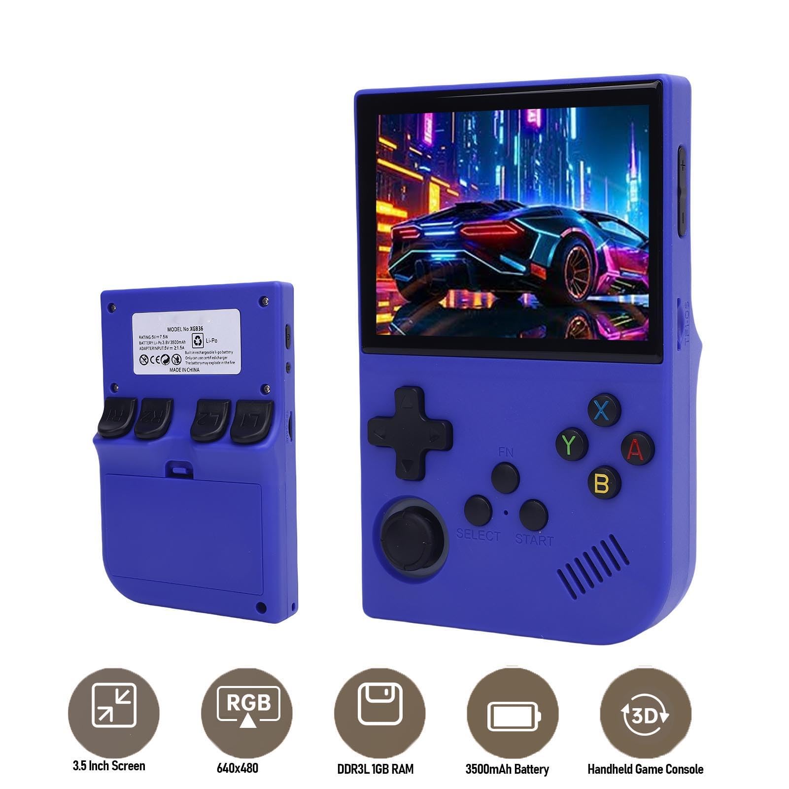 Luocute Handheld Console Game, Konsola Gier Retro dla Systemu Linux Open Source 3,5 Cala 640x480 Ekran 3500 MAh Przenośna Konsola Gier Wideo (64G)