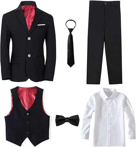 Miniatura 3 de Yanlu Conjunto de trajes formales de esmoquin para niños, color azul y negro, traje ajustado para bodas