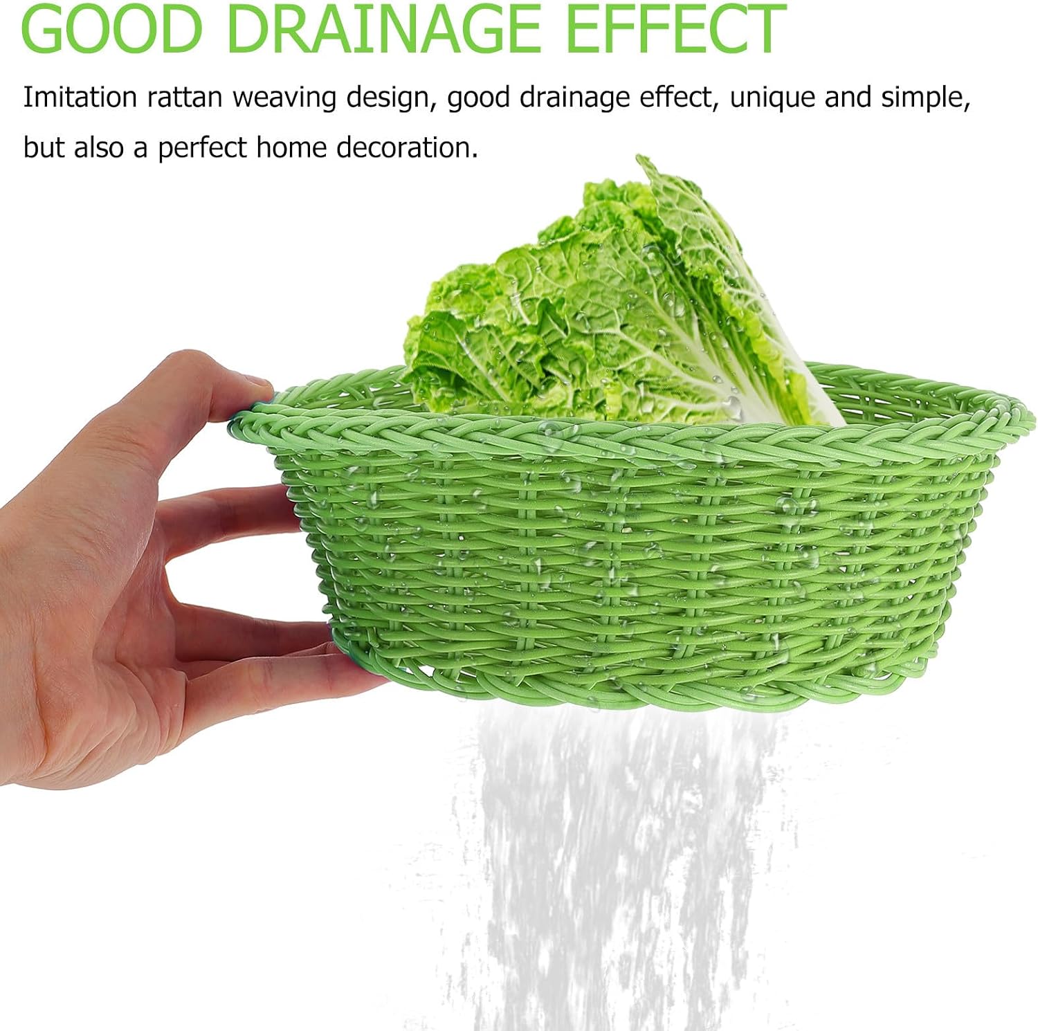 Plastic Imitated Rattan Woven Storage Basket for Food and Bread, Decorative Green Fruit Basket with Unique Simple Style, for Home and Shopping Mall Organization image 3
