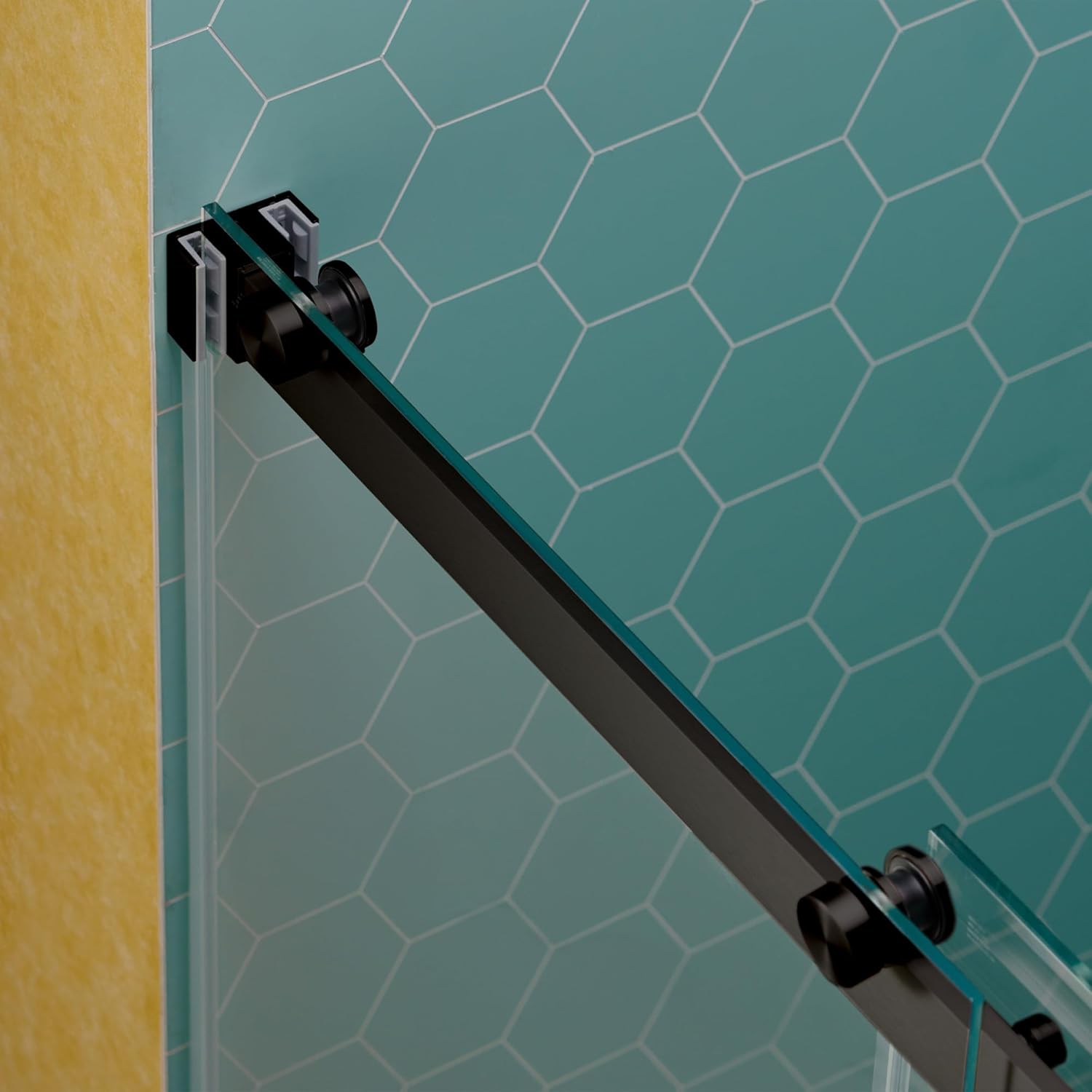 Woodbridge 56-60" W x 80" H Frameless Double Sliding Shower Door, with Tempered Glass & Explosion Proof Film in Matte Black Finish