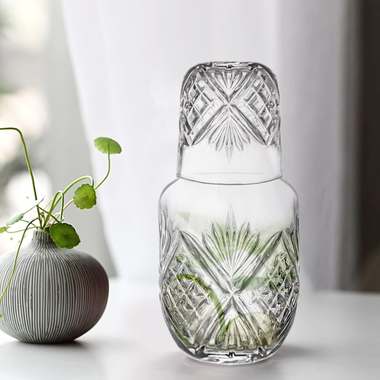 Eleganckie Karafka do Wina Karafka Vintage Z Pokrywką Szklaną, Dzbanek Na Wodę I Sok, Akcesoria Do Wina Szkła Kryształowego