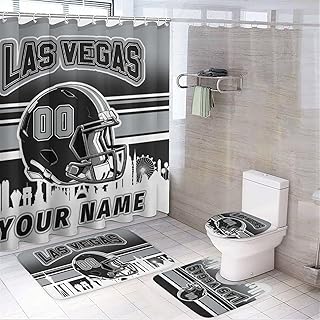 Custom 4PCS Las Vegas Shower Curtain Set for Bathroom Personalized Name and Number Shower Curtain Bath Mat Toilet Mats for Women Men Teenager Boys 72 Inch X 72 Inch