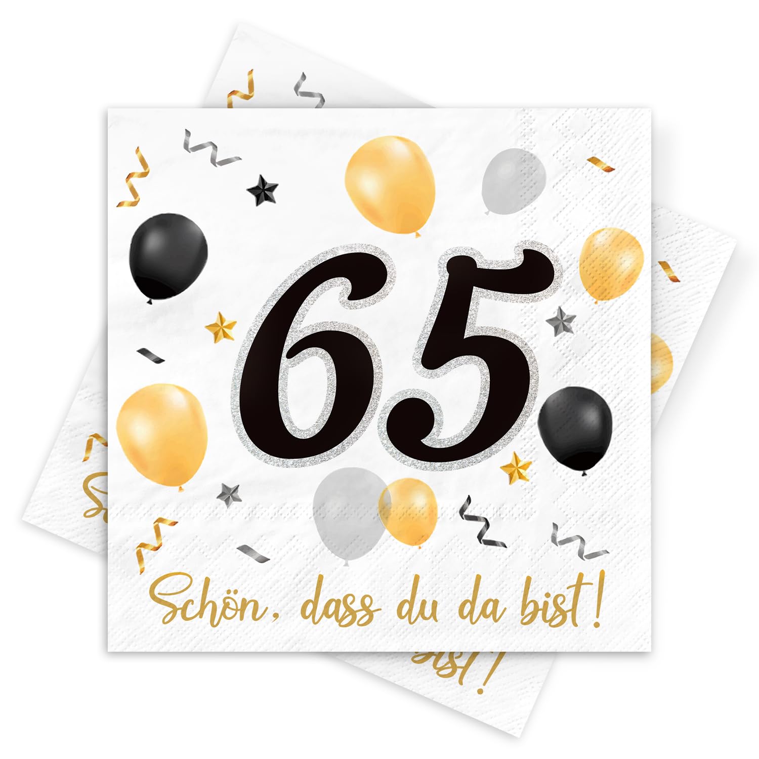 Servietten 65. Geburtstag, 30 Stück Schwarze Gold Geburtstags Servietten, Deko 65. Geburtstag Schön, dass Du da bist, 3-Lagig Papierservietten für Mann Frau Geburtstagfeier Jubiläum Tischdekoration