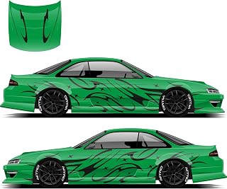 RAKUGAKI V2- Livery Left and Right Sides Custom Racing Decal Drift Racing Car Sticker Banner JDM Vinyl Graphics Kanji KDM Door Side (Black)