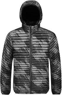 Men's Camo Puffer Jacket with Detachable Hood, Lightweight Down Winter Coats Packable Waterproof Outerwear