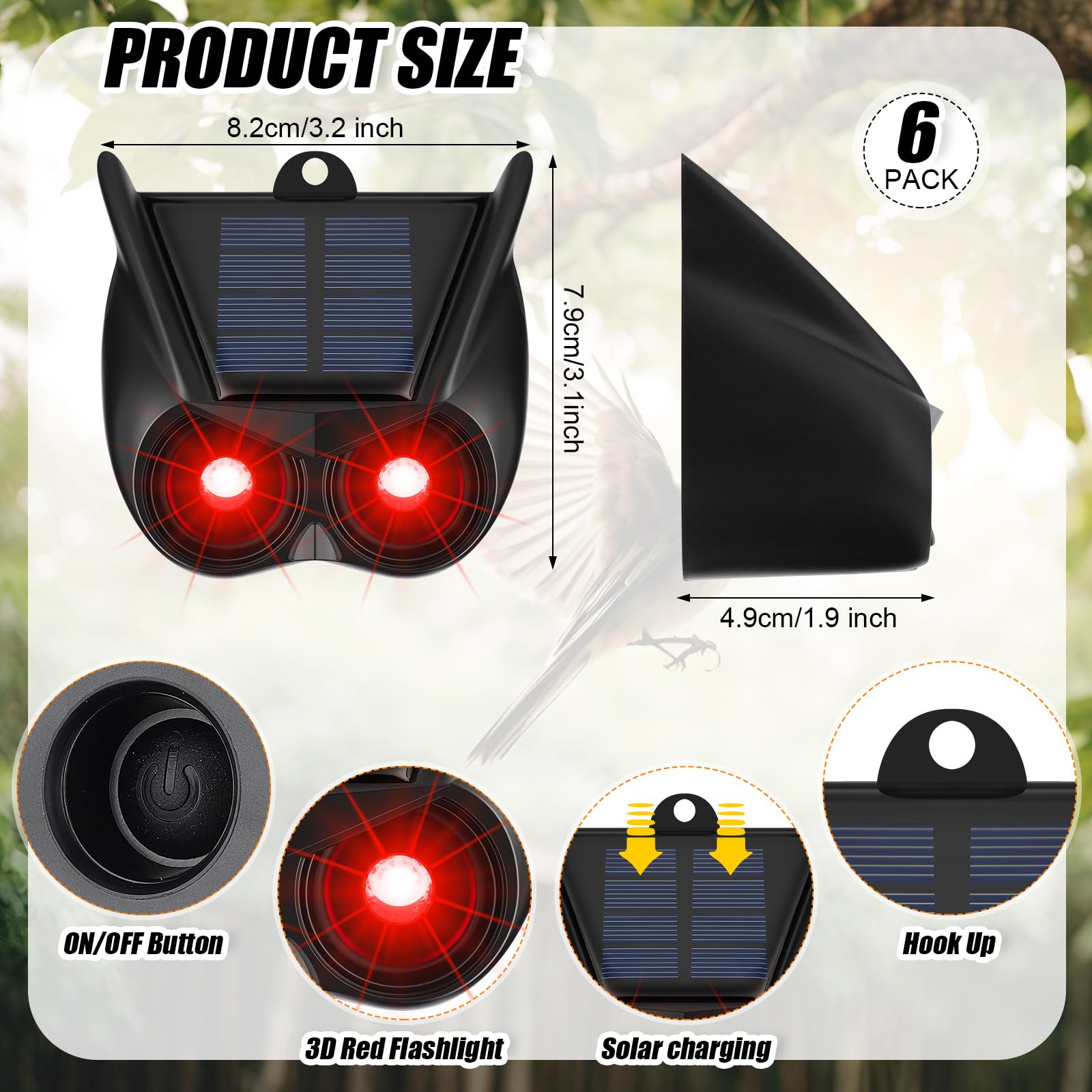 Qualirey Paquete de 6 repelentes solares de animales nocturnos, con LED rojo intermitente, impermeable, disuasivos de depredadores para coyote, mapache, ciervo, zorro, zorrillo, ideal para jardín al