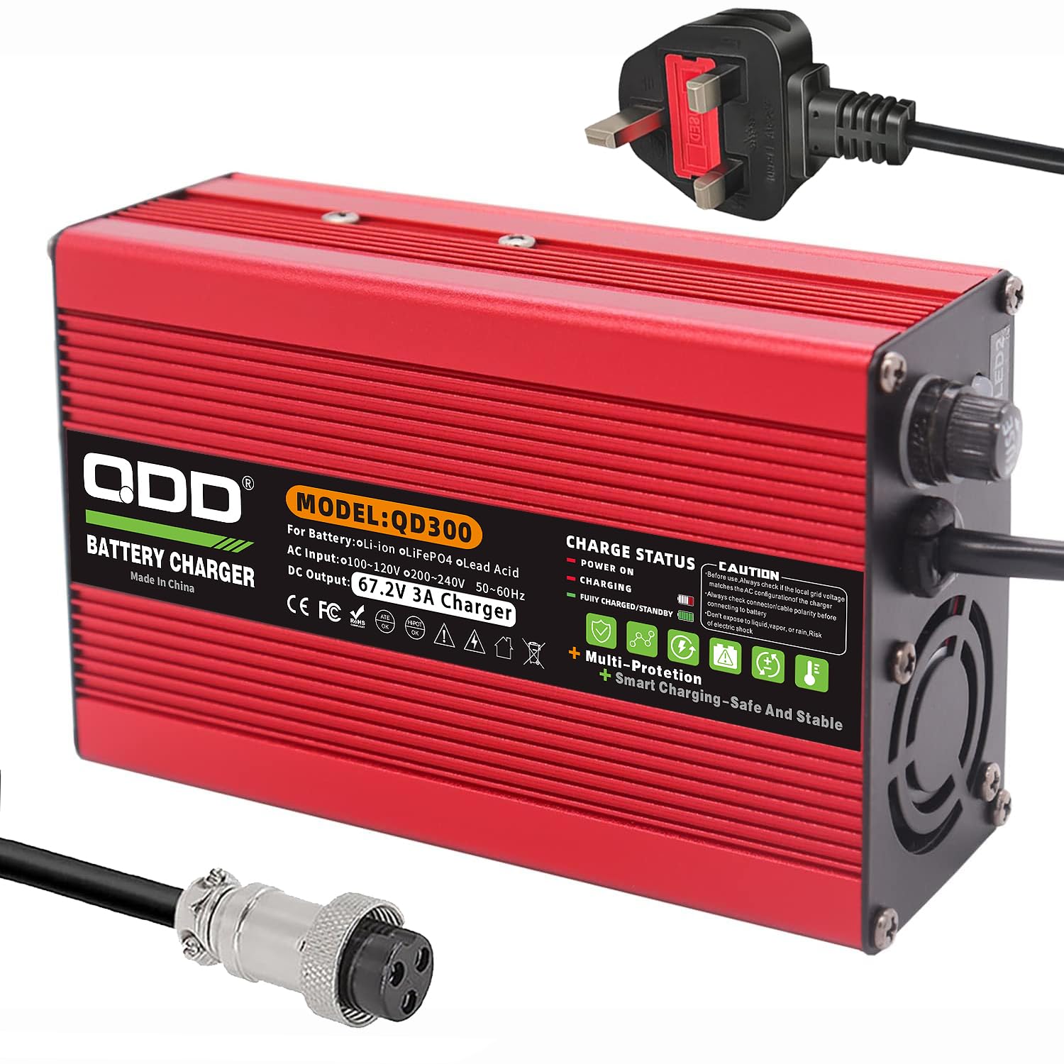 QDD 67.2V 3A Caricatore 60V Li-ion Batteria Smart Charger Utilizzato per 16S 60V Li-ion Battery Input 220-240V