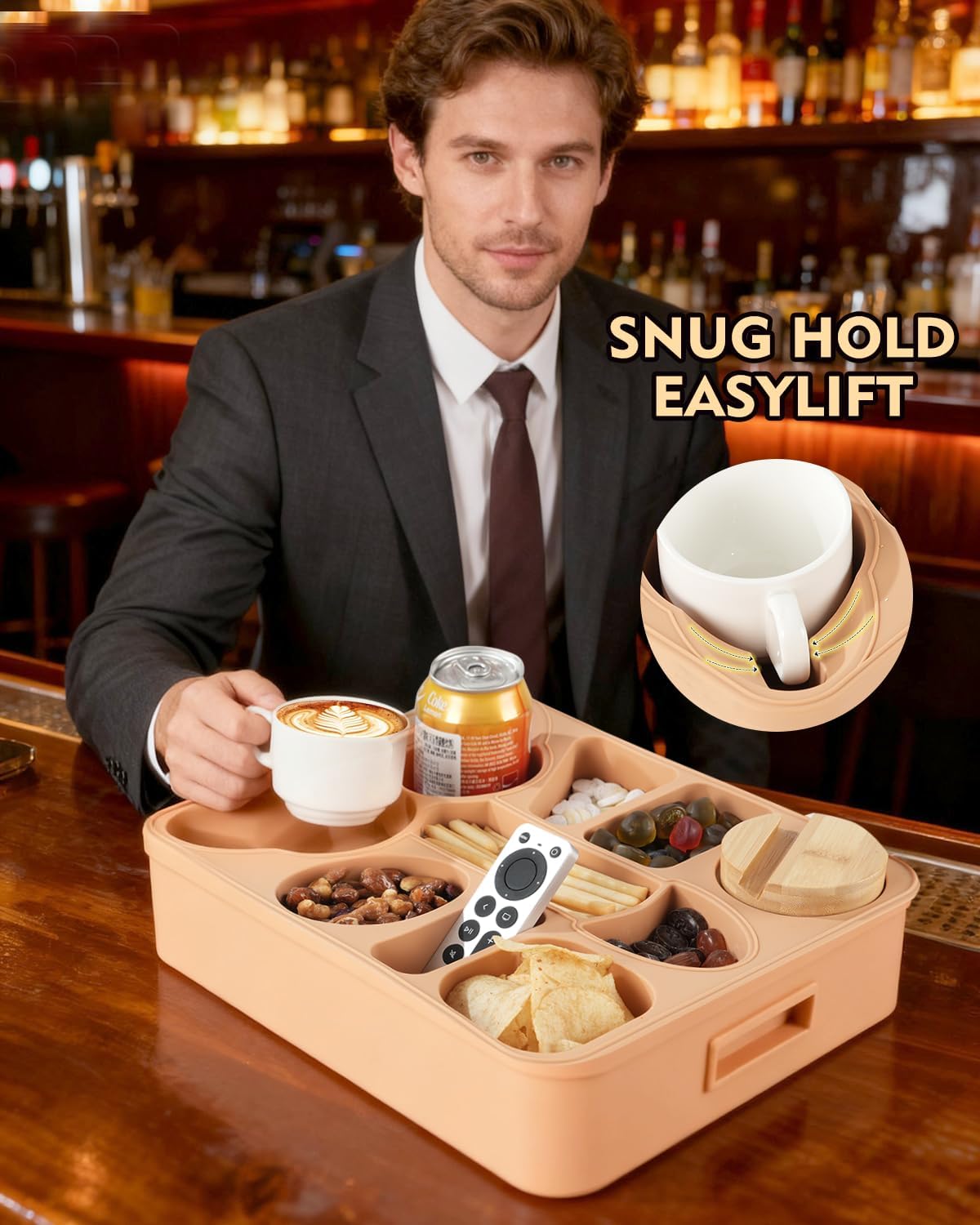 Couch Cup Holder Tray Dual Cup Silicone Organizer – Waterproof Anti-Slip Snack & Drink Tray for Sofa, Bed, Car & Camping, Dishwasher Safe Funny Gift - Image 6