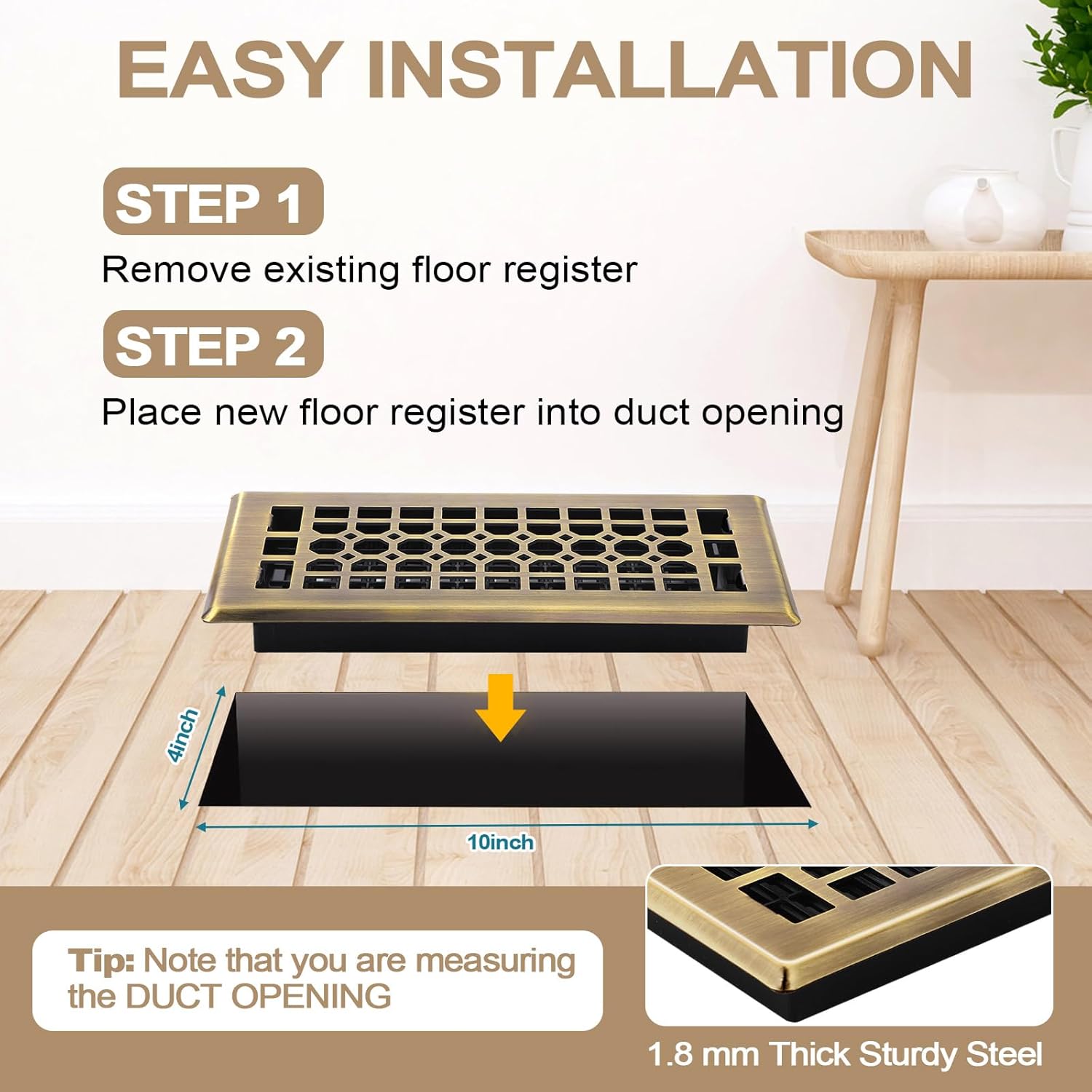 10 Pack Floor Registers 4 × 10 Inch Bronze Steel Vent Covers for Home Floor Heavy Duty Walkable Adjustable Air Flow Direction Metal Register Grates for Air Grilles Vents Supply