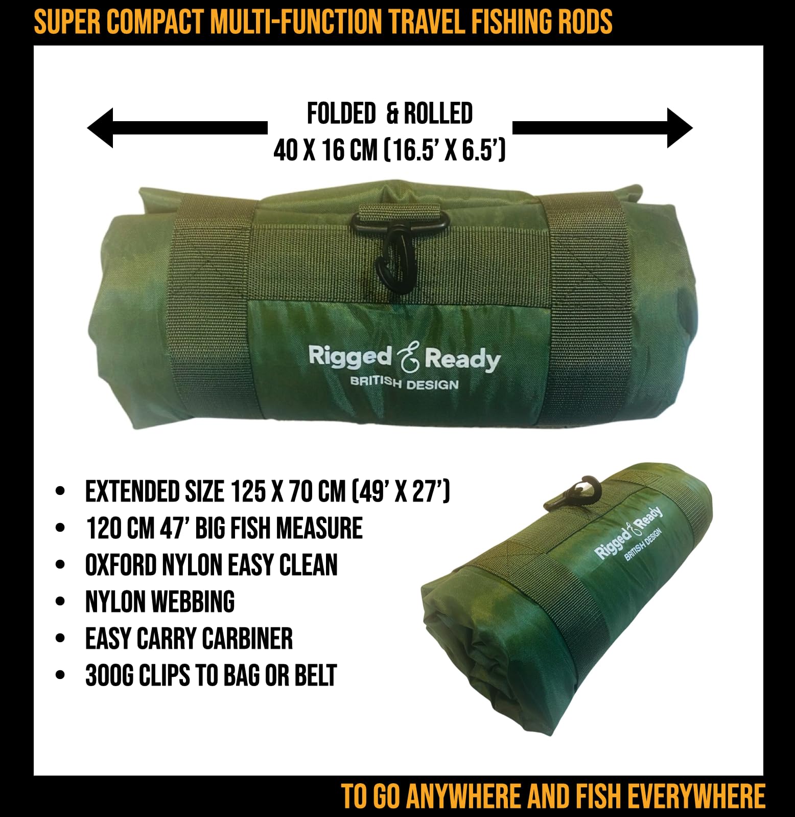 Travel Unhooking Mat for Bigger Fish. Super Compact and Light, Easy Carry, Big Landing Mat 110 x 53 cm (3' 5" x 2' 3") - Image 2