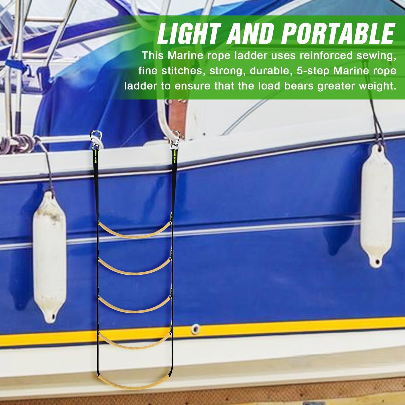 Escalera de cuerda de 5 peldaños para barcos, escalera de cuerda para barcos, plegable y desmontable para veleros, botes hinchables, kayaks, piragüismo