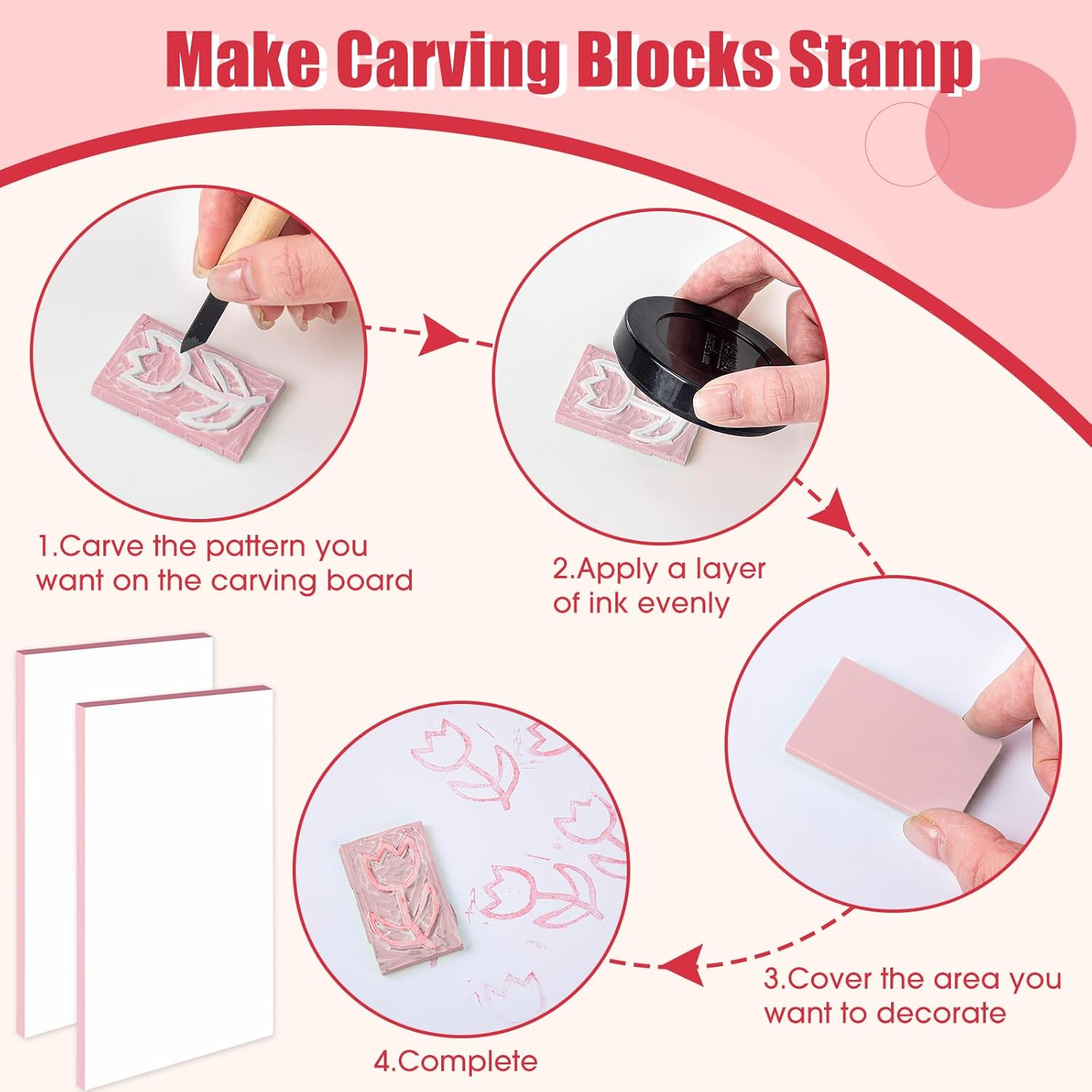 Frienda 40 Pcs 4"x6" Rubber Carving Blocks Linoleum Block Stamp Making Kit Soft Rubber for Craft Project Beginners Stamp Maker Printmaking Supplies (White and Pink)