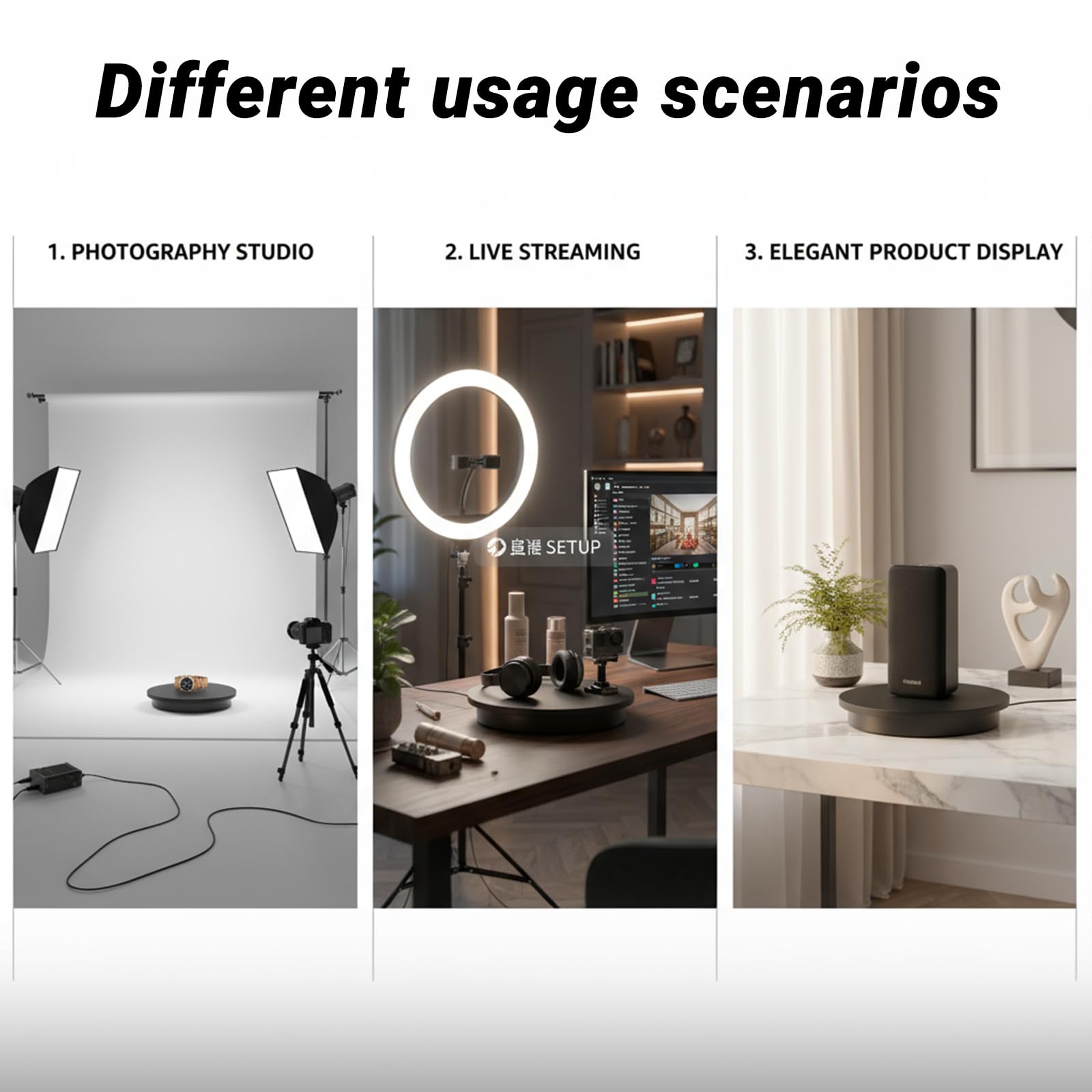 Soporte de exhibición giratorio eléctrico, tocadiscos de velocidad ajustable, capacidad de 220 libras para fotografía de productos, control remoto, 42 cm de diámetro
