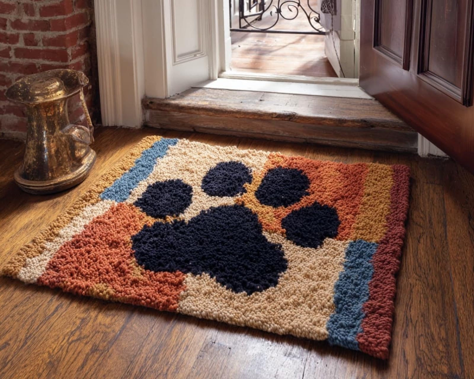 Wallphantom DIY Latch Hook Rug Kit,Puppy paw Prints,Latch Hook Kits for Adults,Home Carpet Rug Making,Needlework Crafts Rug for Home Decor,60x90cm