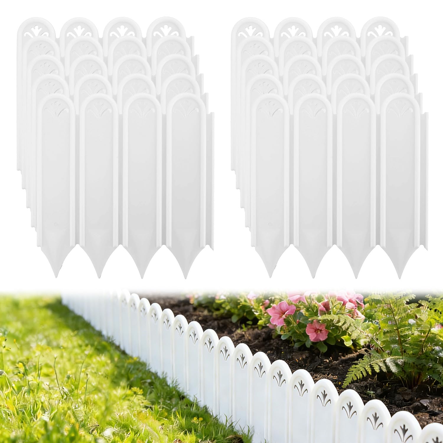 8.7in Tall Connectable Garden Landscape Edging - 6.5ft Total Length No Need Digging Lawn Fence Border White Panels for Dividing Yard Flower Bed Areas-image-8
