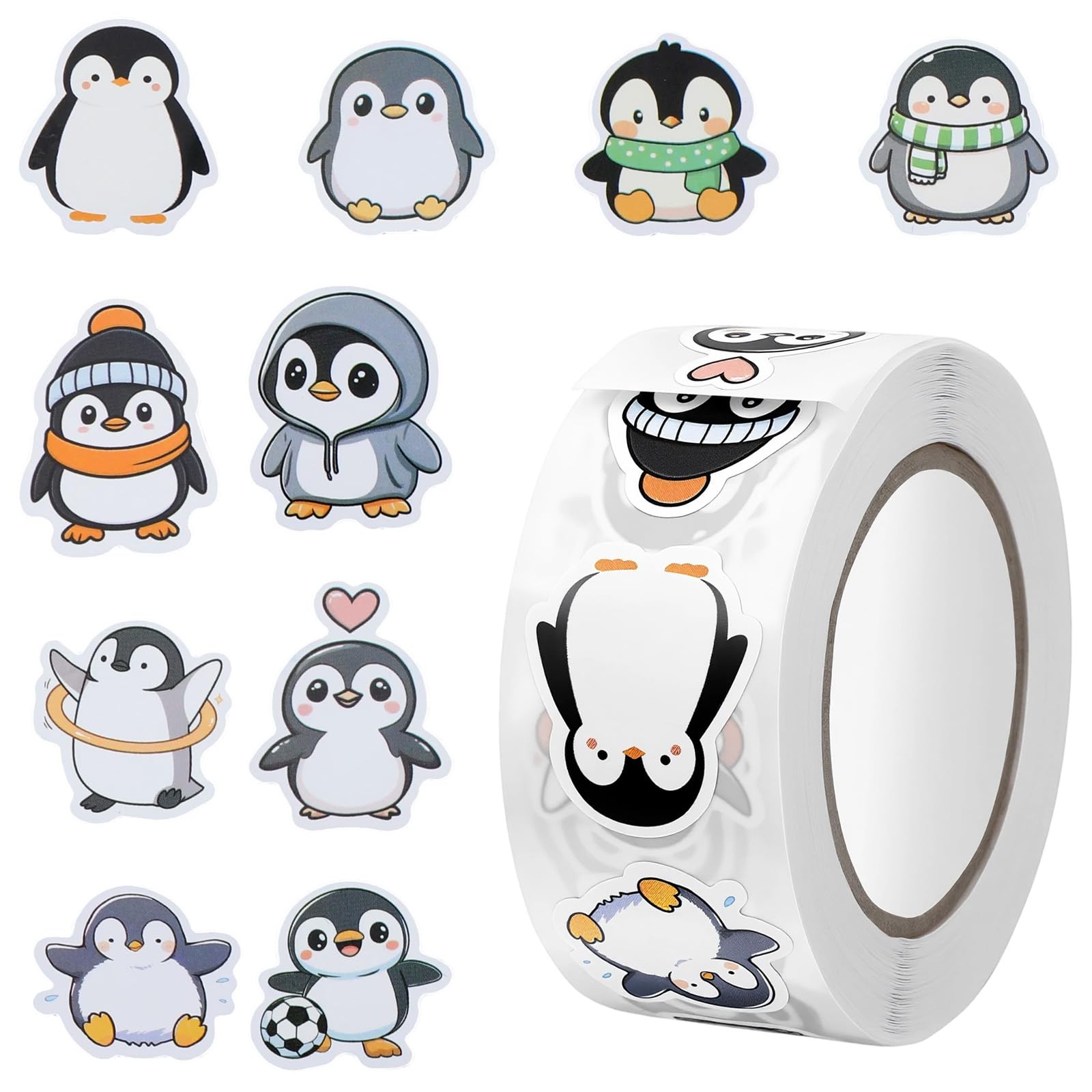 Nogeqi 500 Pcs Penguin Stickers Cute Penguins Vinyl Waterproof Stickers for Water Bottles Laptop Guitar Phone Skateboard Decor, Penguin Sticker Gifts Animal Decoration for Girls Teen Adults