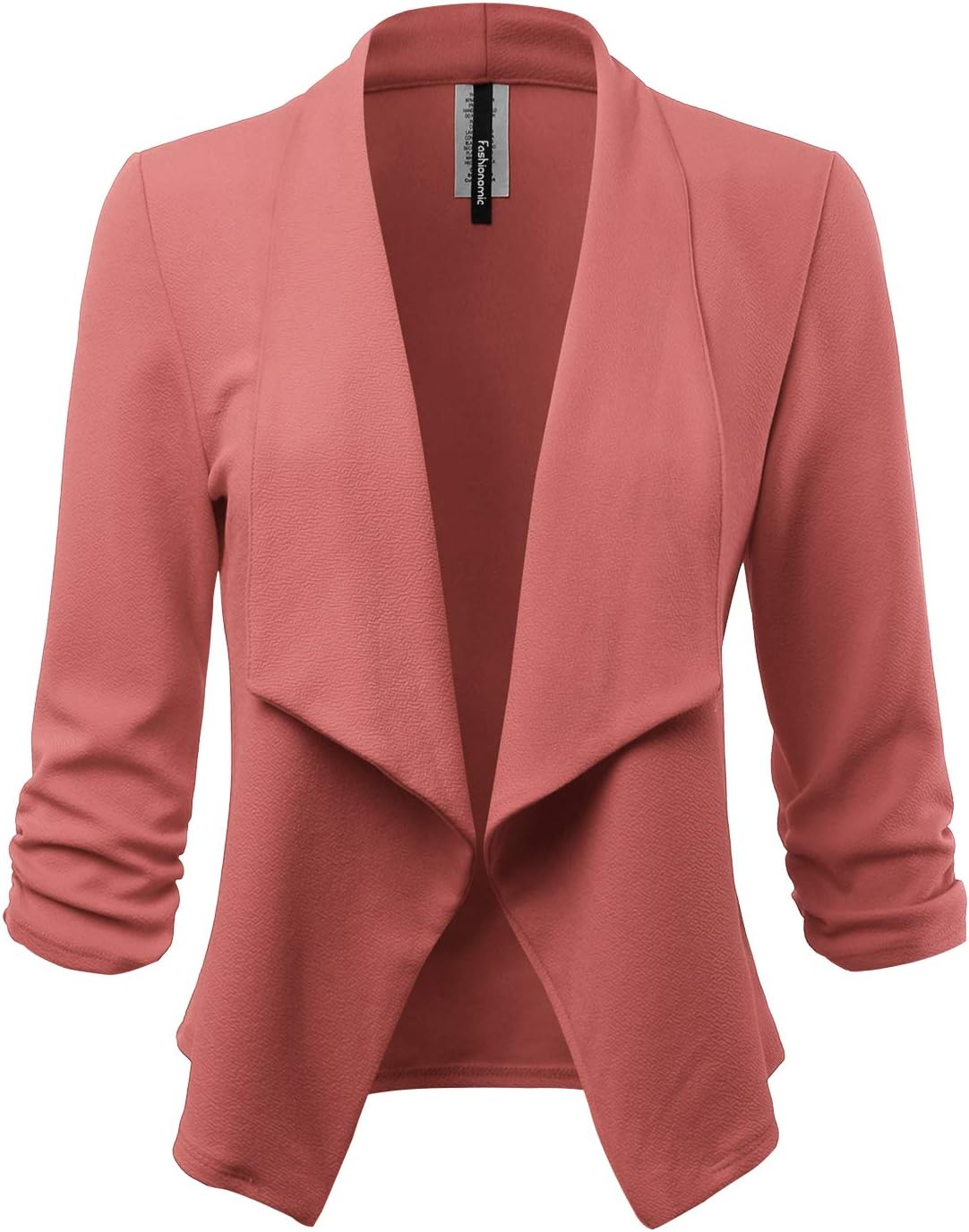 Women's Stretch 3/4 Gathered Sleeve Open Blazer Jacket (Made in USA)