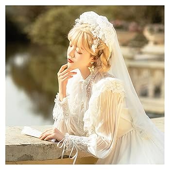 美品】お値下げ！ハイネックレースウエディングドレス　ベール・アクセサリーセット ミディアム丈レースーウェディングベール【VL2308-09