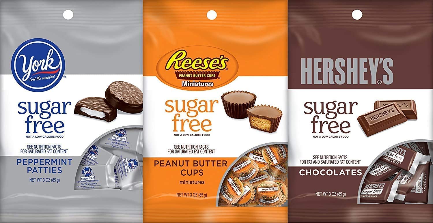 Hershey's Sugar Free Bundle of Reese's, York, and Hershey Chocolate 3 Ounce Bags (Pack of 3) By CANDY CABIN