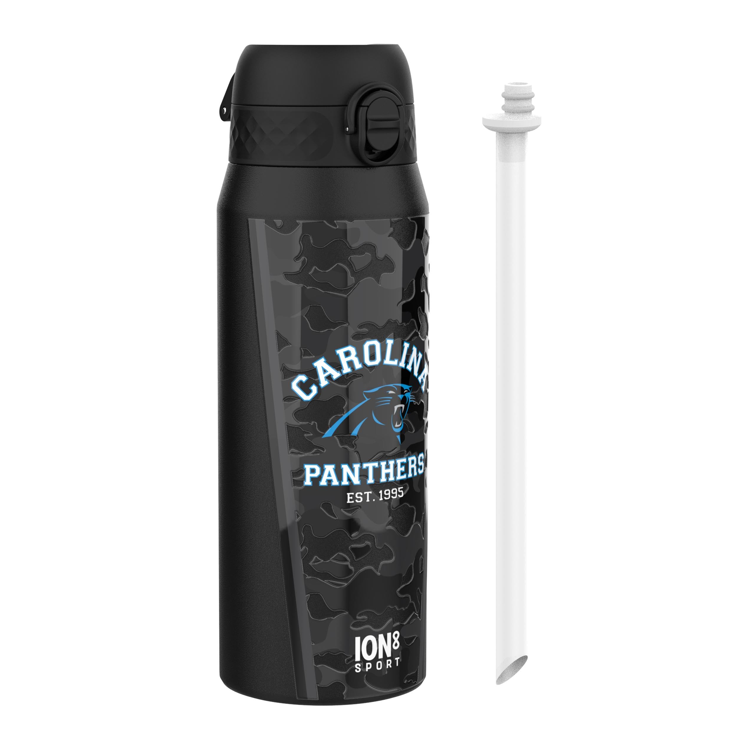 NFL Carolina Panthers Sports Thermal Water Bottle with Removable Straw, 750ml/24oz, Leak Proof Insulated Drinking Bottle, Easy to Open, Secure Lock, Dishwasher Safe, Flip Cover, Metal Water Bottle