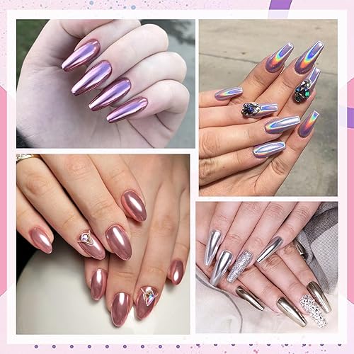 Miniatura 5 de 6 piezas de polvo cromado blanco, efecto perla, polvo de uñas con purpurina para uñas con efecto espejo mágico para decoración de diseño de uñas