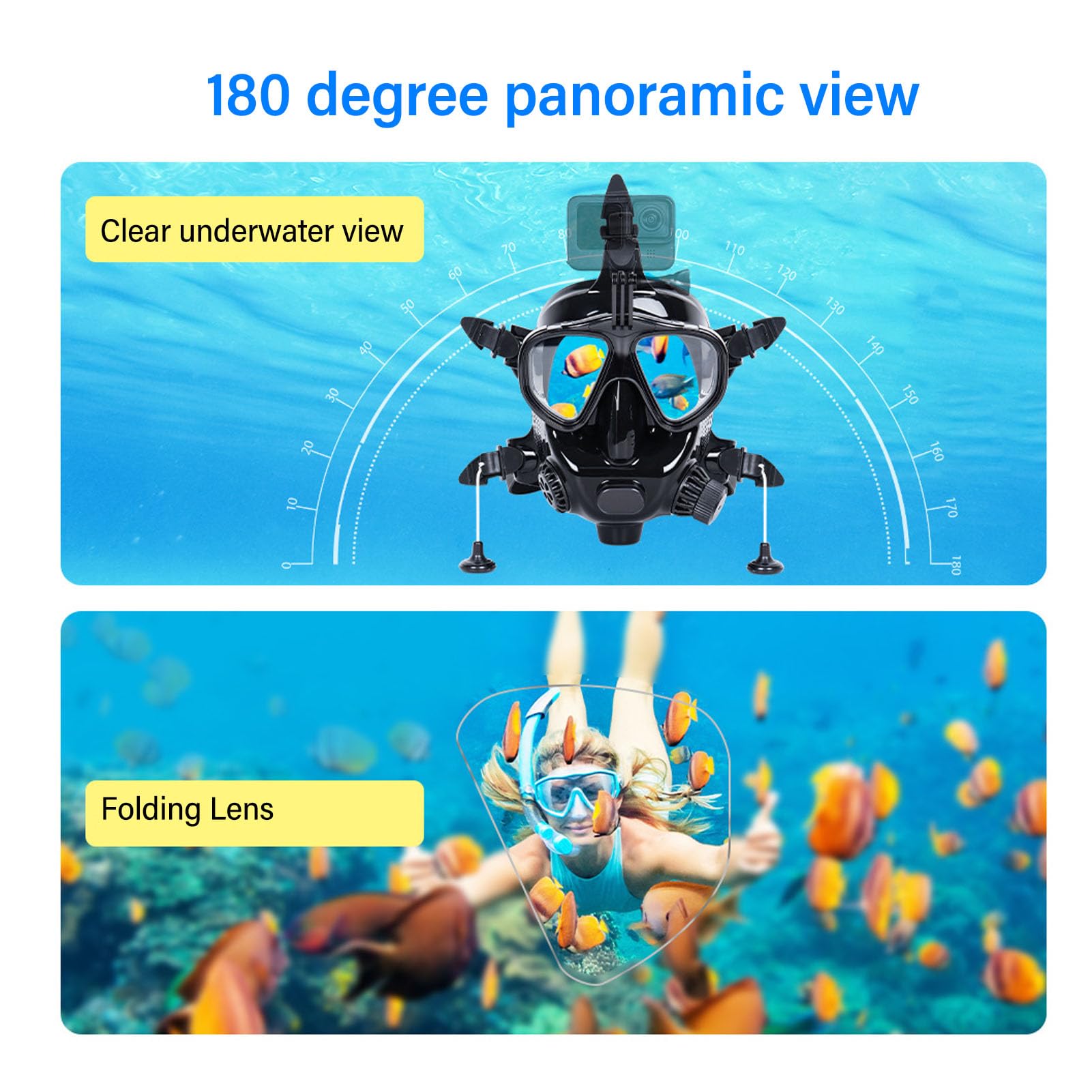 EBTOOLS Mini, 1L Capacity Diving with Full Face Diving Goggles, Camera Mount, Portable Diving for Underwater Breathing Training (Black)