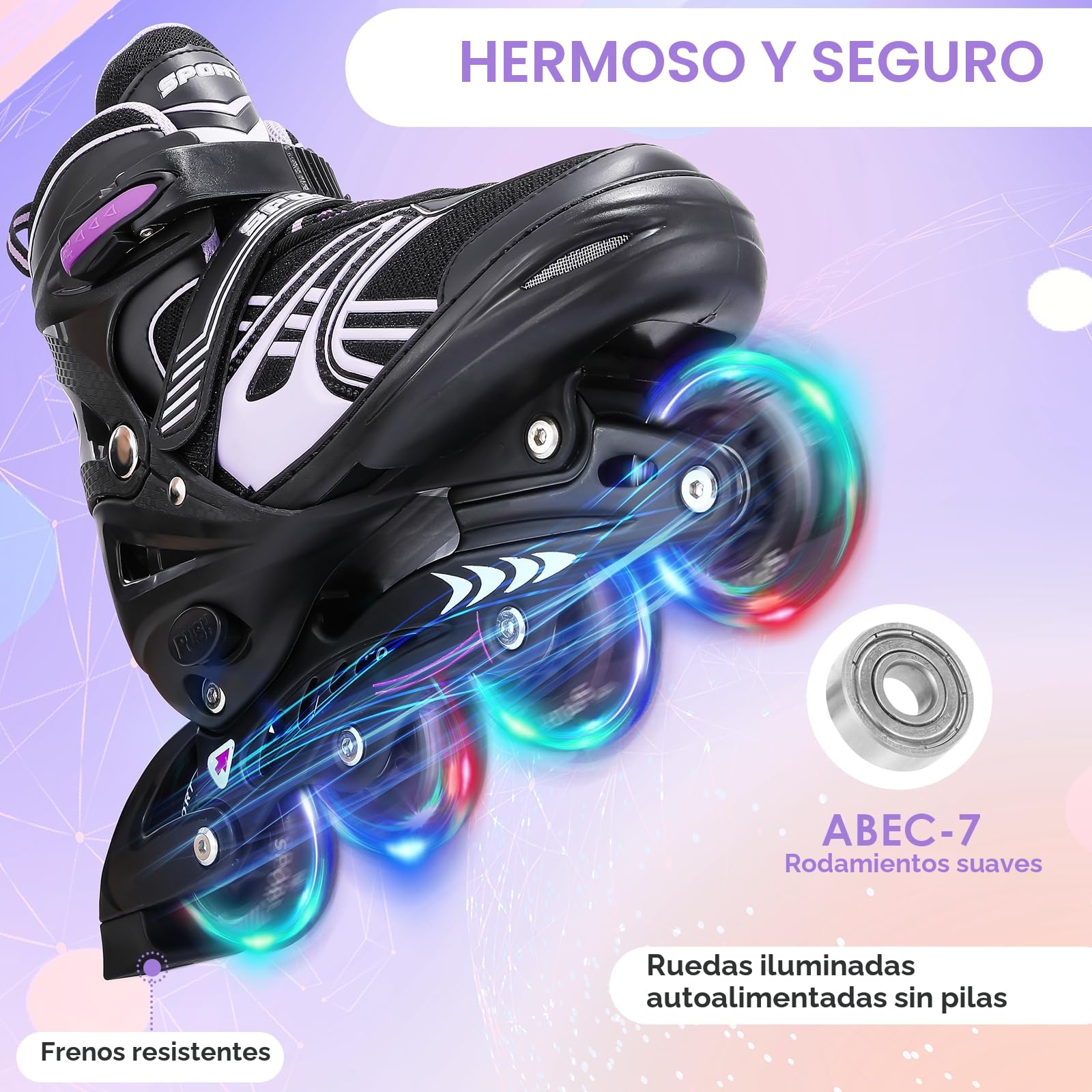 TOMSHOO Patines en Línea Ajustables para Niña Niños, Patines 4 Ruedas LED Iluminadas, Patines Línea para Niños, Niñas, Adolescentes Principiantes