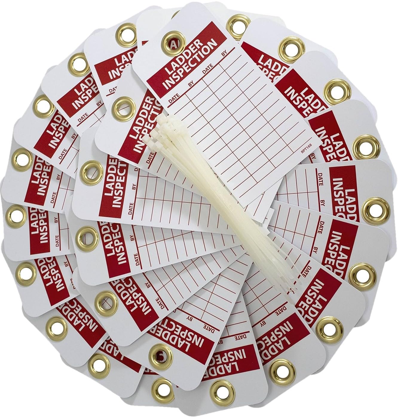 NMC Ladder Inspection Tag, Double-Sided, 25-Pack, 3" Width x 6" Height, Unrippable Vinyl, White/Red Text on Red/White Base, Made in The USA, RPT168G