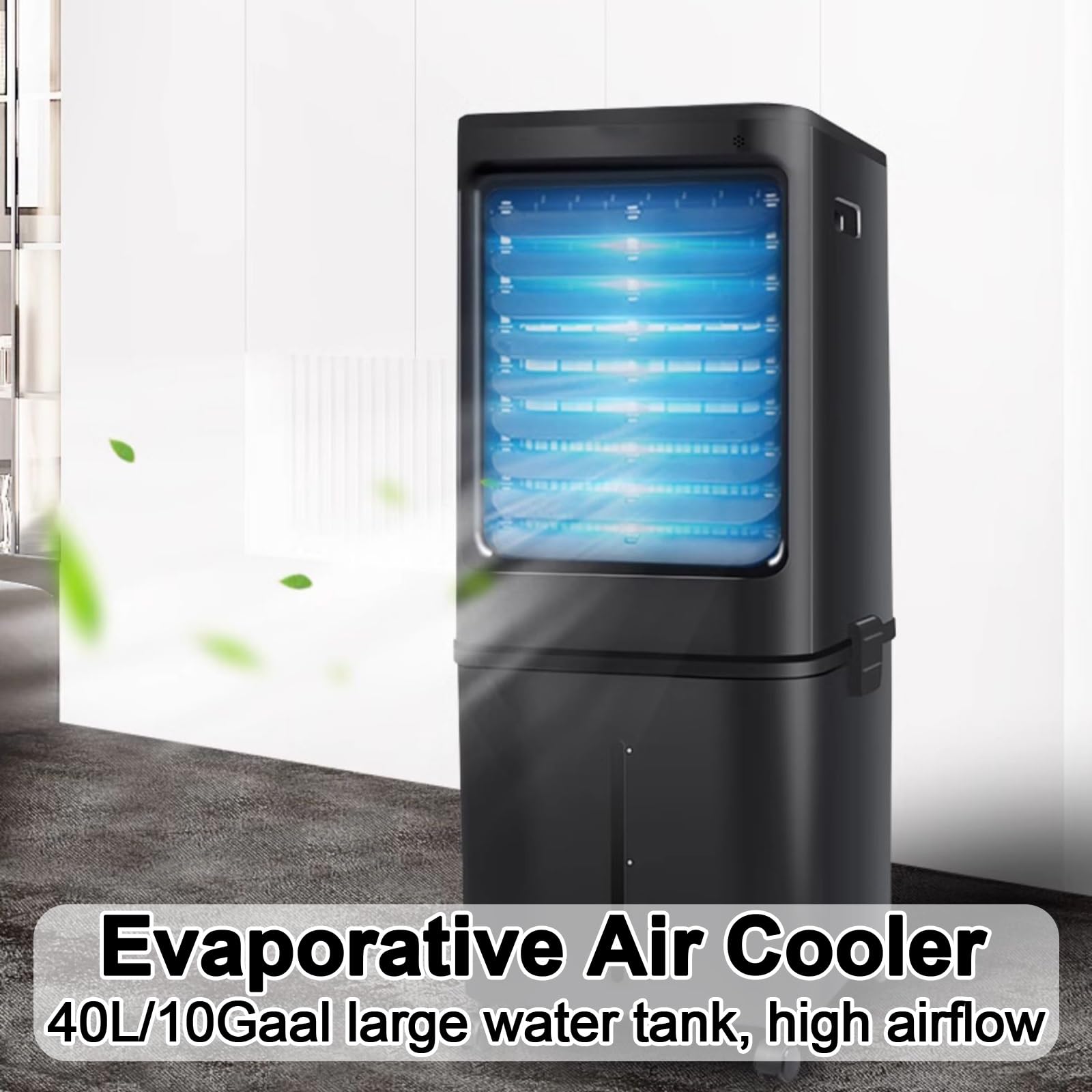 Raffrescatore Evaporativo Portatile con Serbatoio Dell'acqua da 40 L | Design con Riempimento Dall'alto, Timer da 15 ore, Controllo Touch e Telecomando, Nero, per Camera da Letto e Ufficio