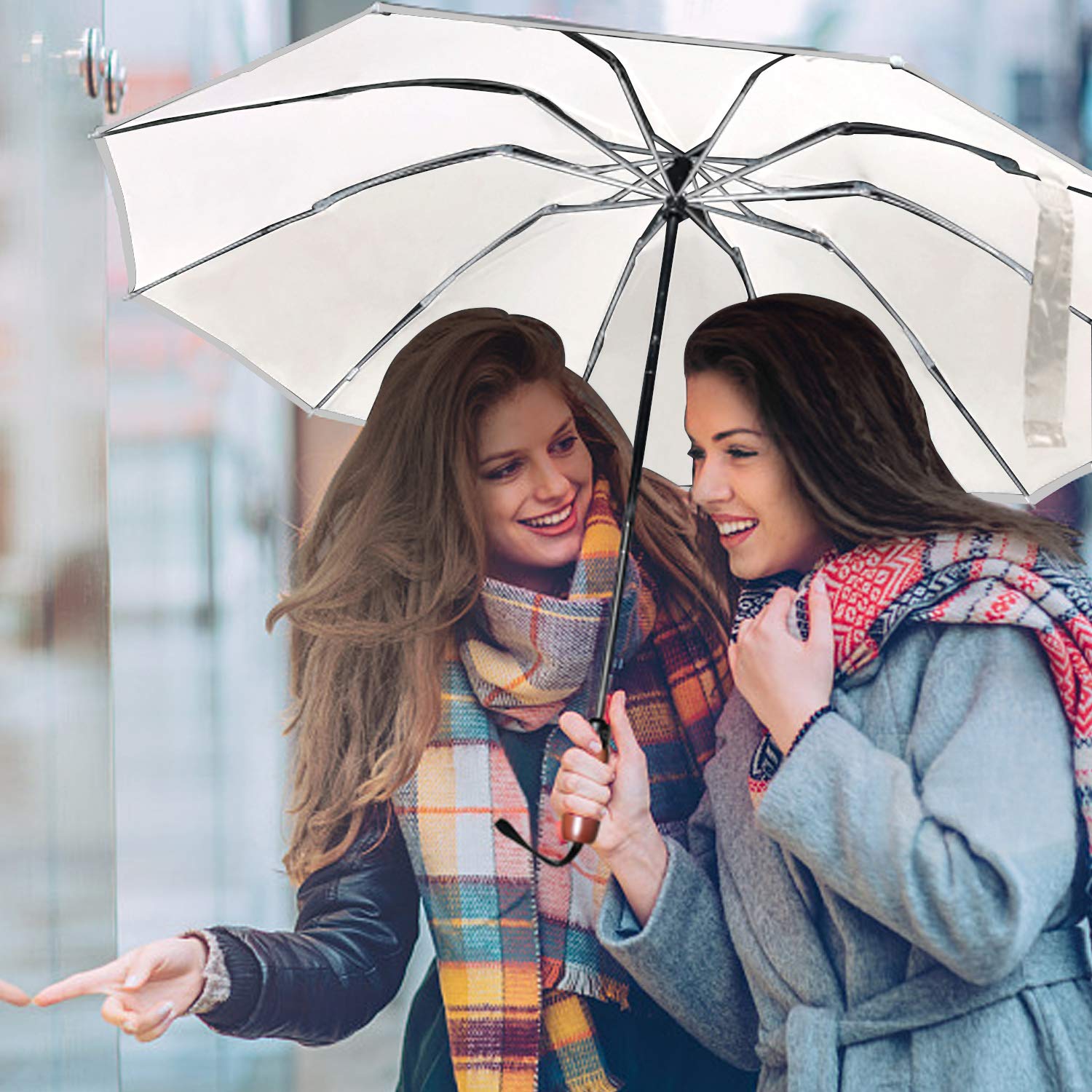 Lejorain Parapluie de voyage inversé Blanc – Ouverture automatique – parapluie portable pour filles et garçons (50 pouces)