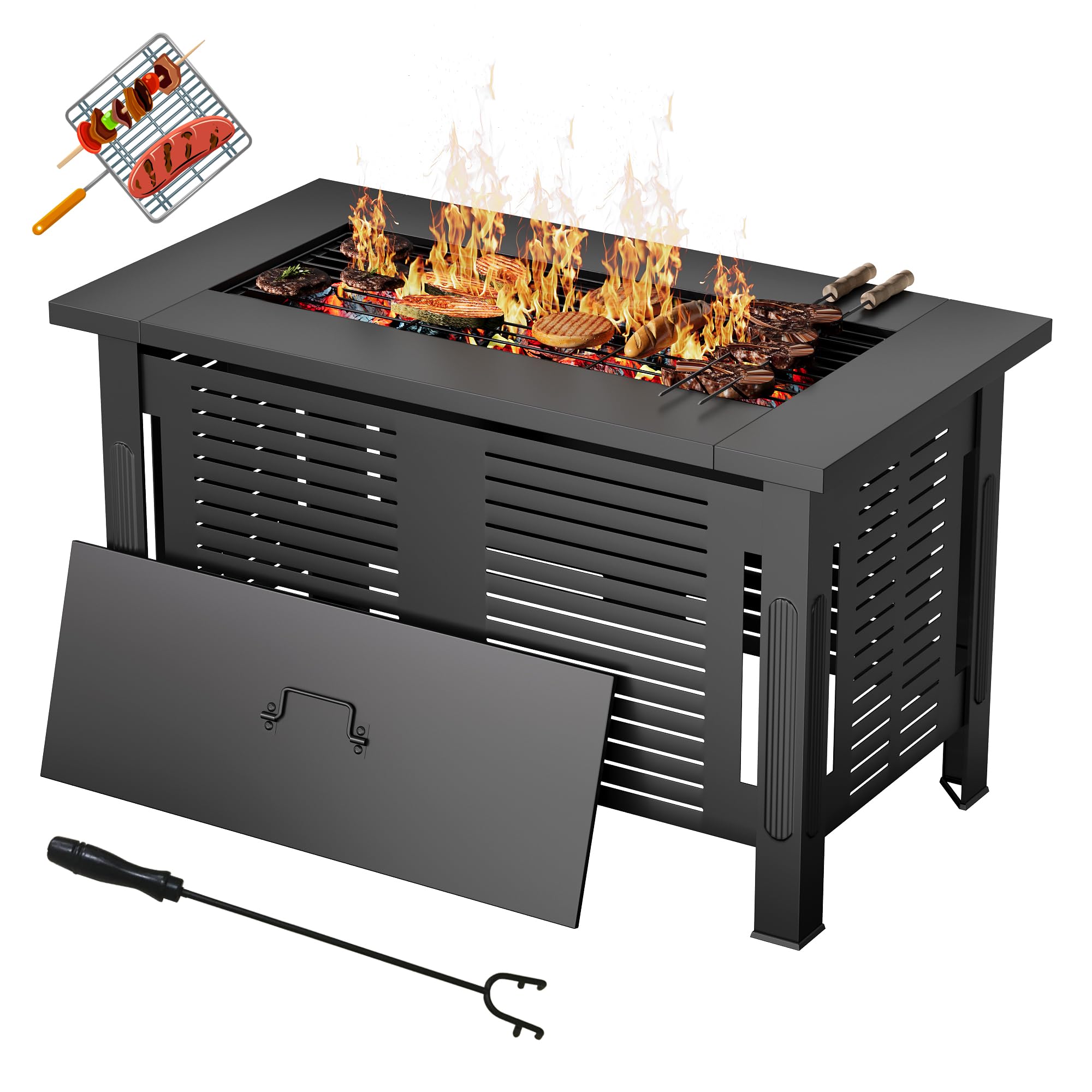 Sponsored Ad - U-MAX Fire Pit Table, 43 Inch Wood Burning BBQ Grill Firepits, Metal Fireplaces with Waterproof Cover, 3 in 1 Fire Pits for Outside Party Barbecue Camping Picnic on Deck Backyard Garden, Black
