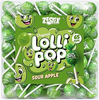 Sour Apple Mini Lollipops – 65 Count Bulk Candy Pack, Individually Wrapped Green Suckers – Tart & Fruity Treats for Parties, Birthdays, Events & Kids