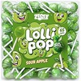 Sour Apple Mini Lollipops – 65 Count Bulk Candy Pack, Individually Wrapped Green Suckers – Tart & Fruity Treats for Parties, Birthdays, Events & Kids