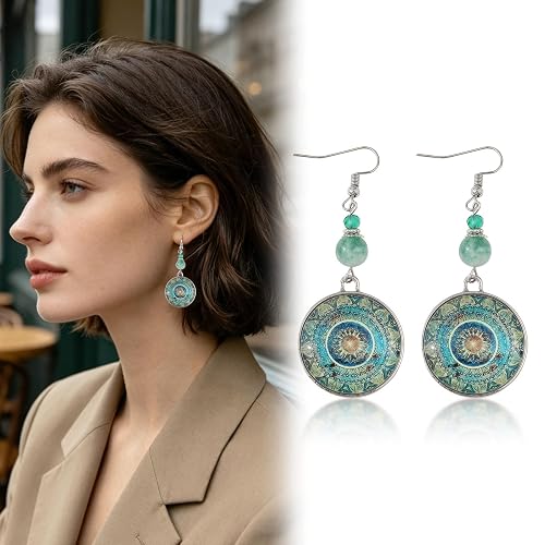 Vintage Time Gem Dangle Earrings for Women - Bohemian Mandala
