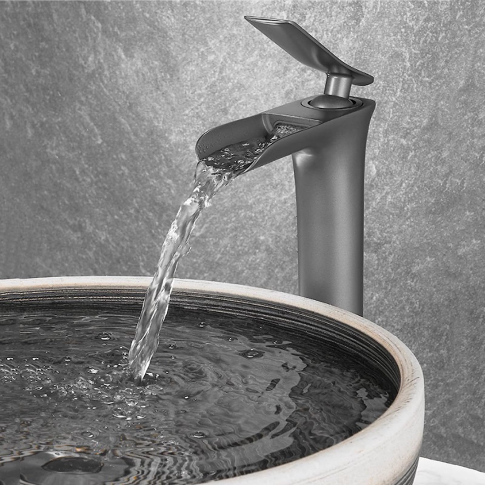 Mgnsjgyxn Grey Tall Basin Taps Single Handle Waterfall High Rise Basin Mixer Tap Brass Tall Sink Taps For Basin,