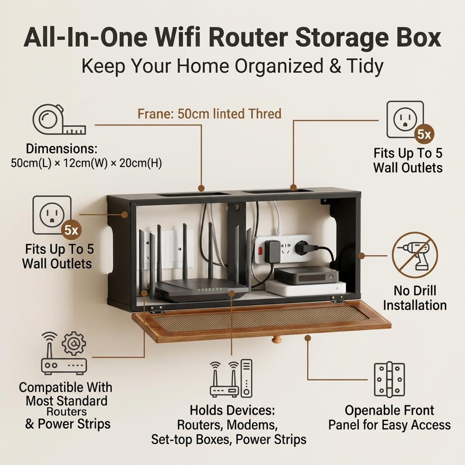 Retro-Stil Router-Versteck, WLAN Box aus Holz, Dekorative Kabelabdeckung