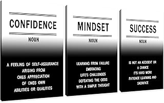 QYHART Inspirational Posters for Office 3 Piece Canvas Wall Art, Confidence Mindset Success Definition Triptych Wall Decor for Home Office Classroom 48x24 Inch