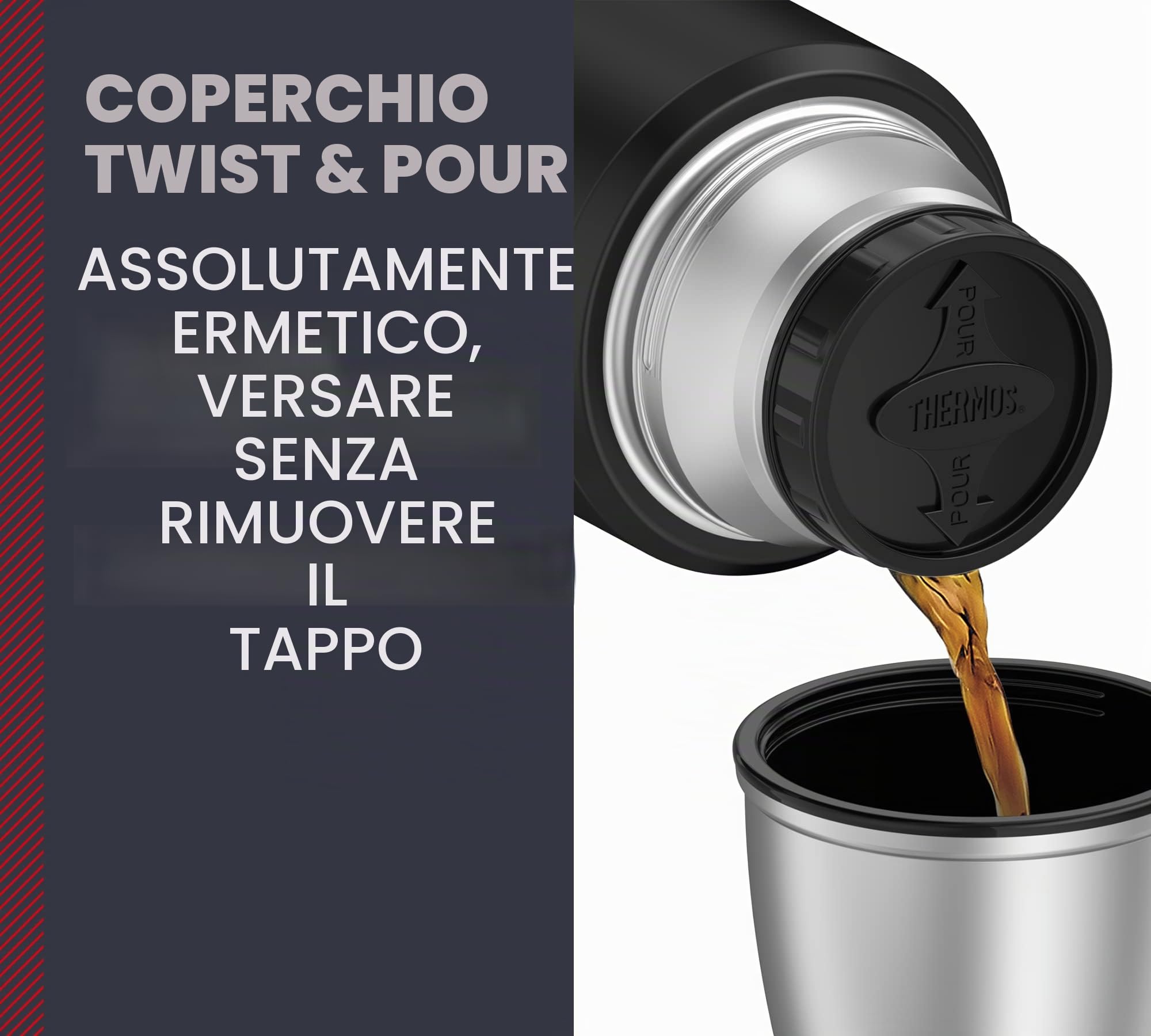 THERMOS Thermos King in acciaio inox, nero 1,2 l, thermos con bicchiere 4003.232.120 lavabile in lavastoviglie, thermos mantiene caldo 24 ore freddo per 24 ore, senza BPA