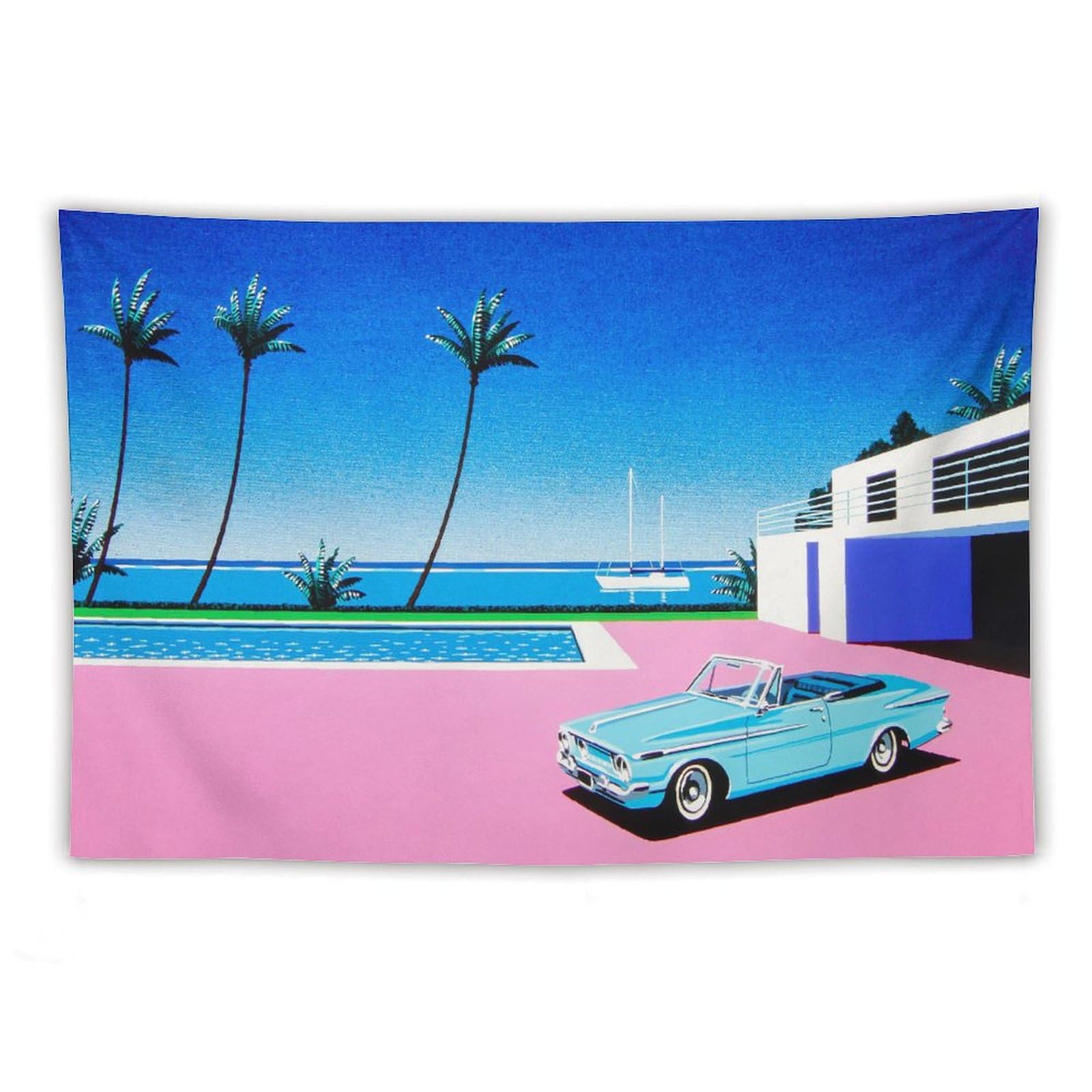 Amazon.co.jp: 永井博 イラストアートワーク タペストリー 夏 ビーチ