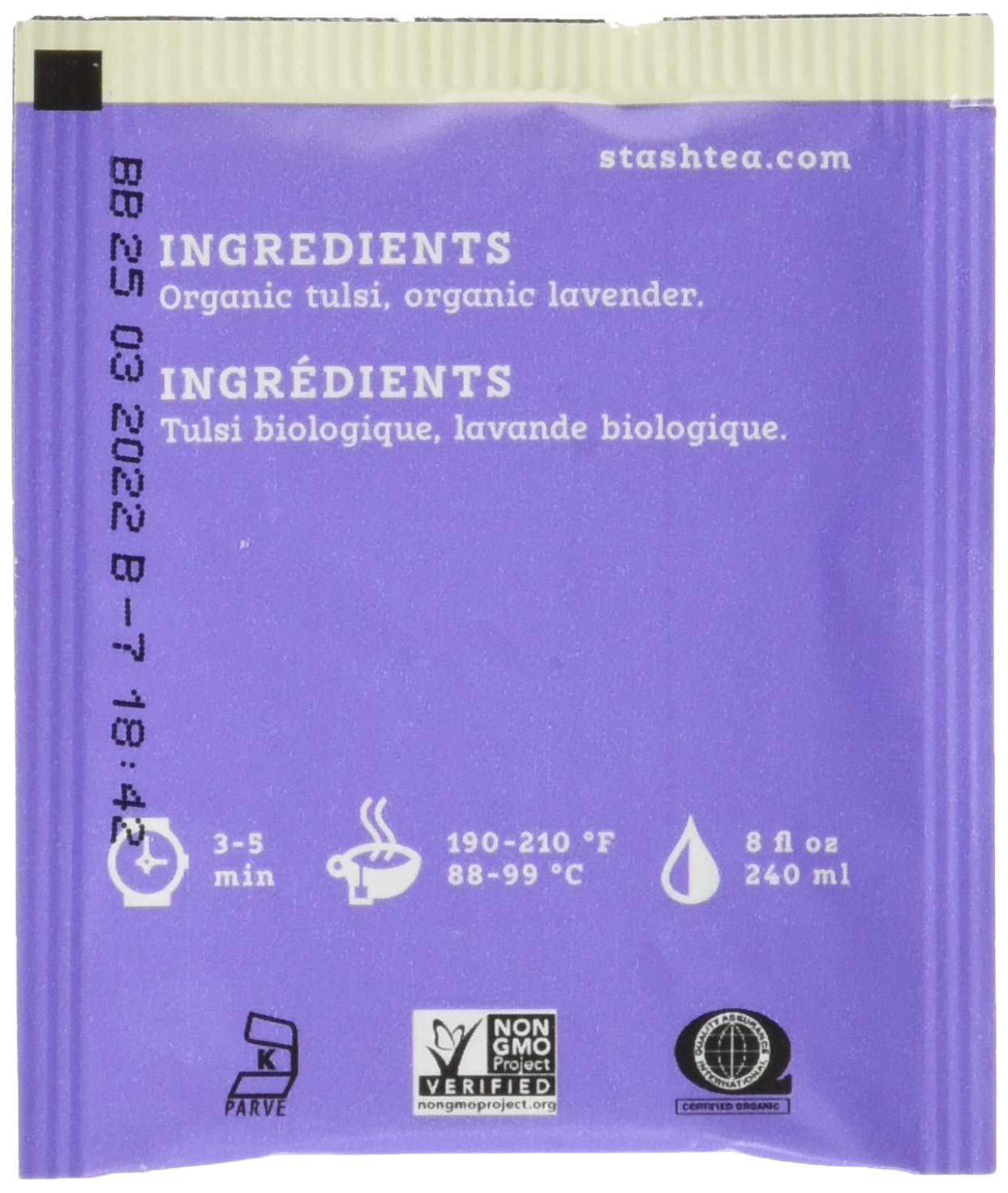 Stash Tea Organic Lavender Tulsi Herbal Tea 100 Count Tea Bags in Foil (Packaging May Vary) (Packaging May Vary) Individual Herbal Tea Bags for Use in Teapots Mugs or Cups, Brew Hot Tea or Iced Tea